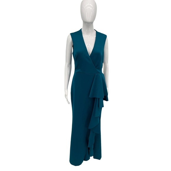 ELIZA J Womens In Peacock Ruffle Stretch Satin Gown Size 8 - Picture 5 of 10